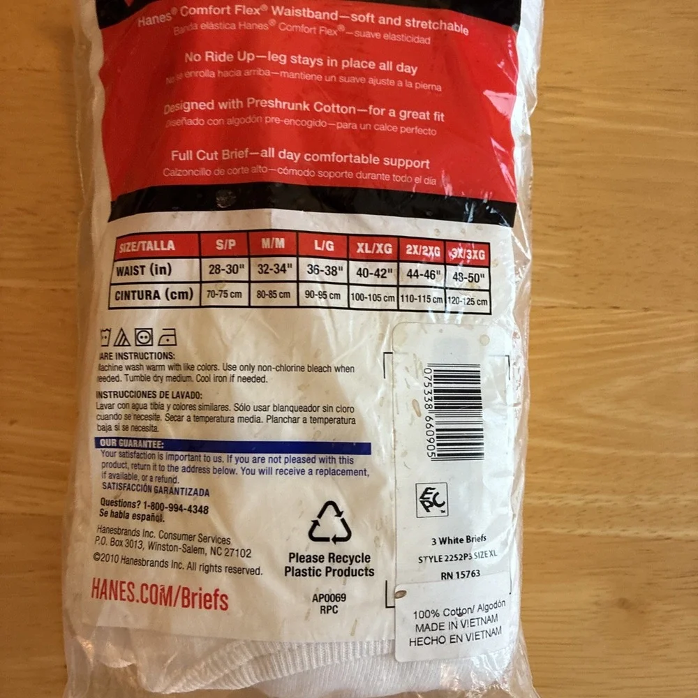 2010 Hanes 3PK Men's White Briefs XL NIP
